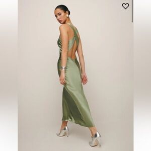 Reformation Green Satin Midi Dress
